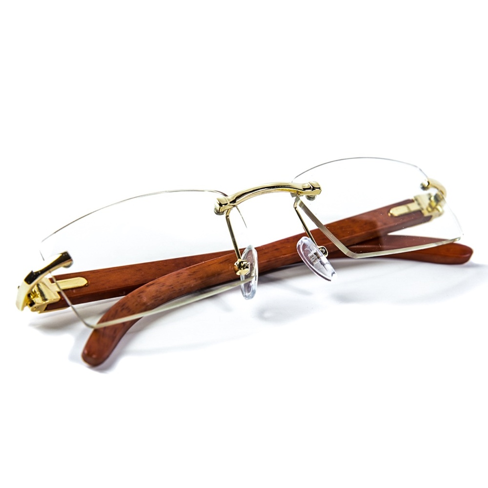 Wood Frame Mens Rimless Clear Tint Glasses - Picture 2 of 4